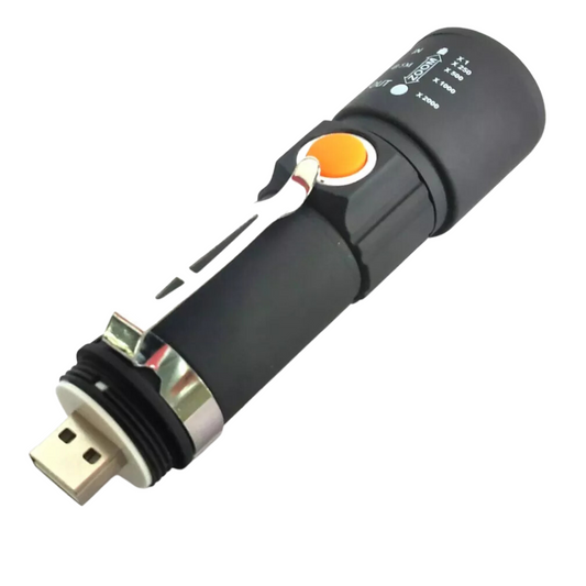 Linterna Táctica Recargable USB - Zoom Ajustable - 3 Modos - Resistente
