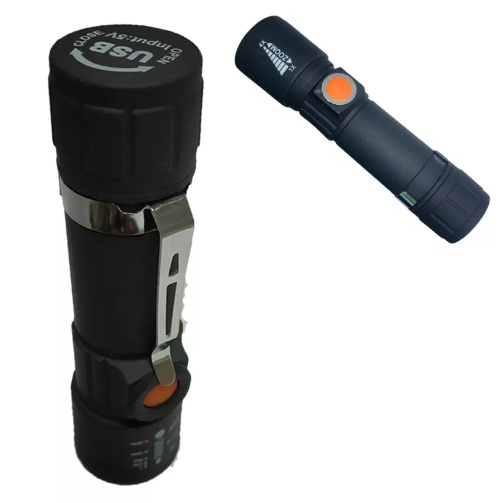 Linterna Táctica Recargable USB - Zoom Ajustable - 3 Modos - Resistente