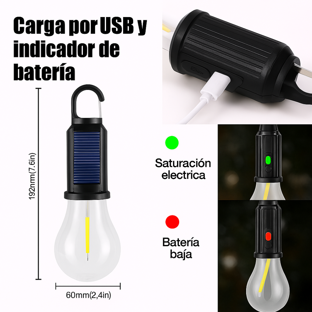 Pack x2 Lámparas Solares Camping - Carga Solar/USB - IPX4 - 3 Modos de Luz