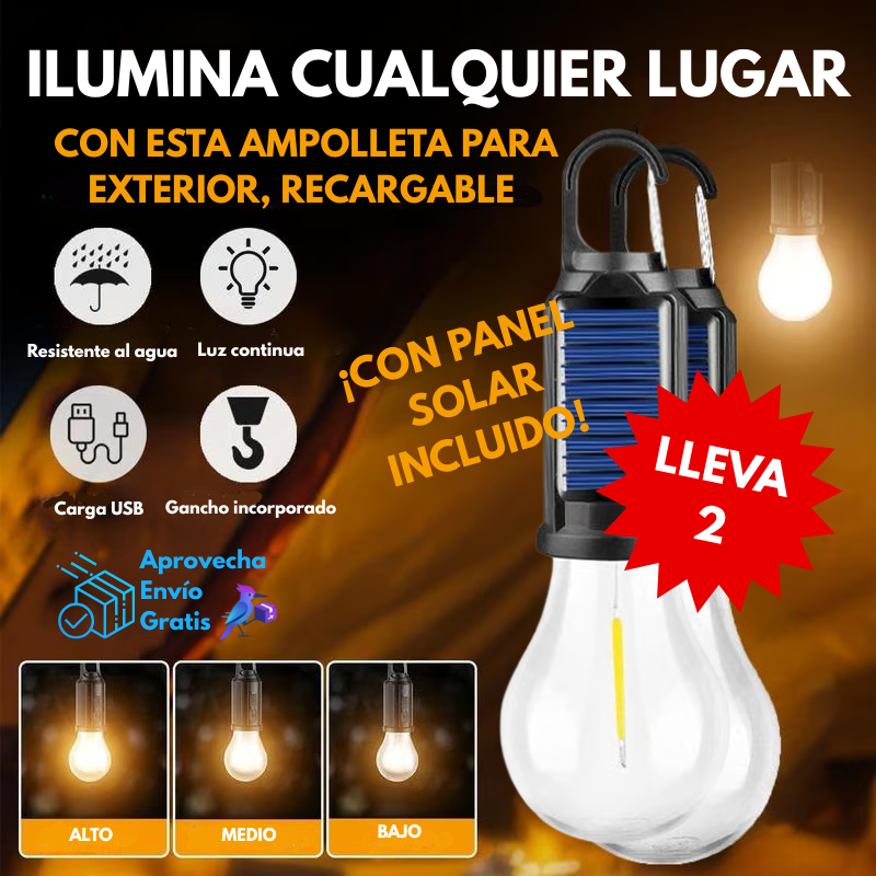 Ampolleta recargable con luz solar x2