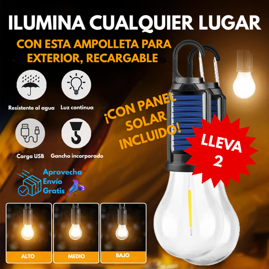 Ampolleta recargable con luz solar x2